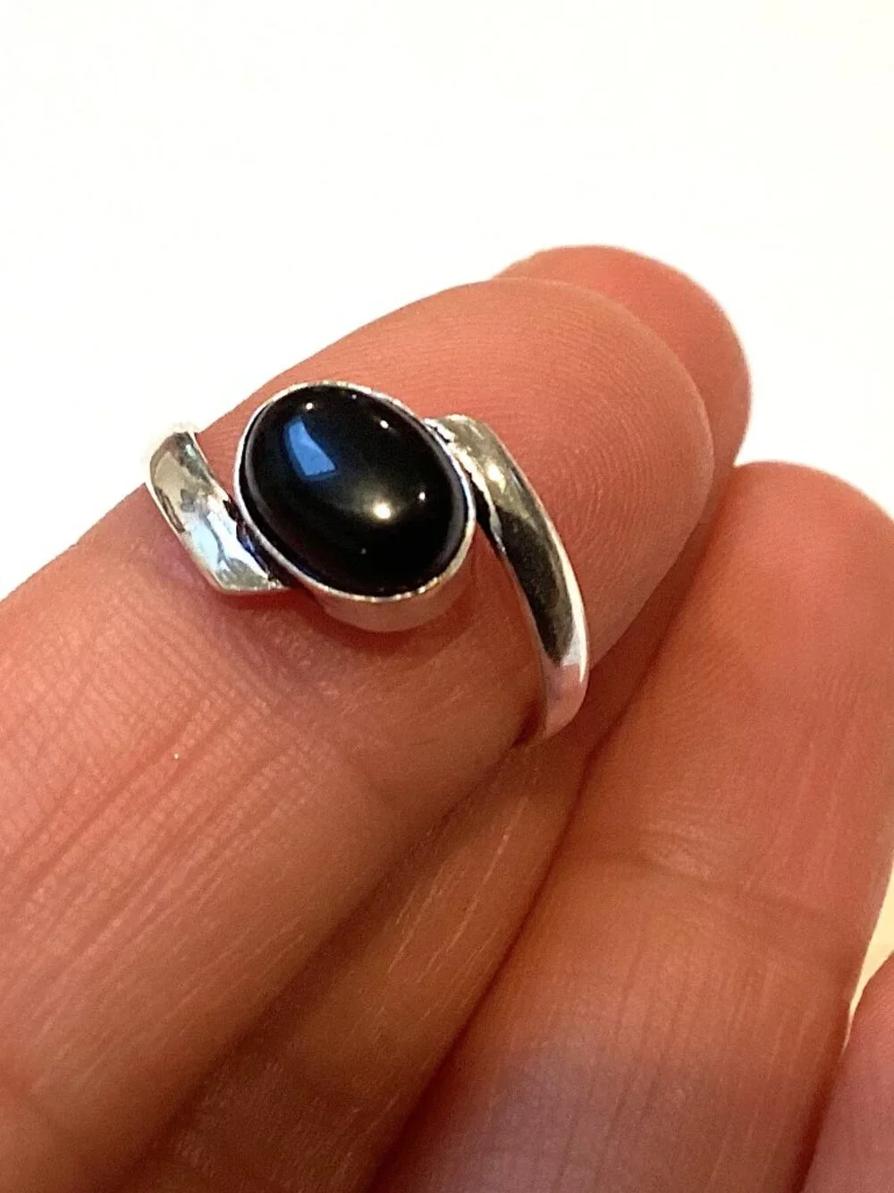 Size 6 Black Ring, 925 Sterling with Onyx Stone, Small Ring Womens Boho